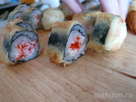 Темпурные роллы с мясом краба и тобико | суши, роллы, сашими