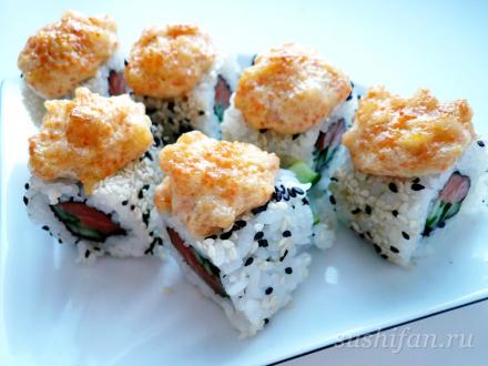 Горячие роллы рисом наружу | суши, роллы, сашими