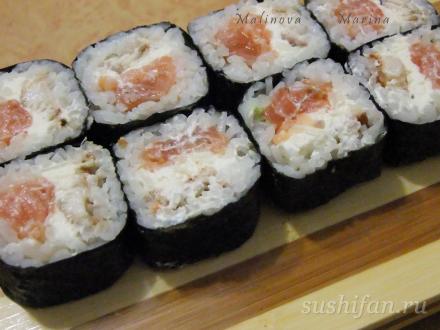 Футомаки с ласосем, угрем и сливочным сыром | суши, роллы, сашими