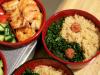 Brown Mochi Rice, Stir Fried Kale, Seared Miso Prawns